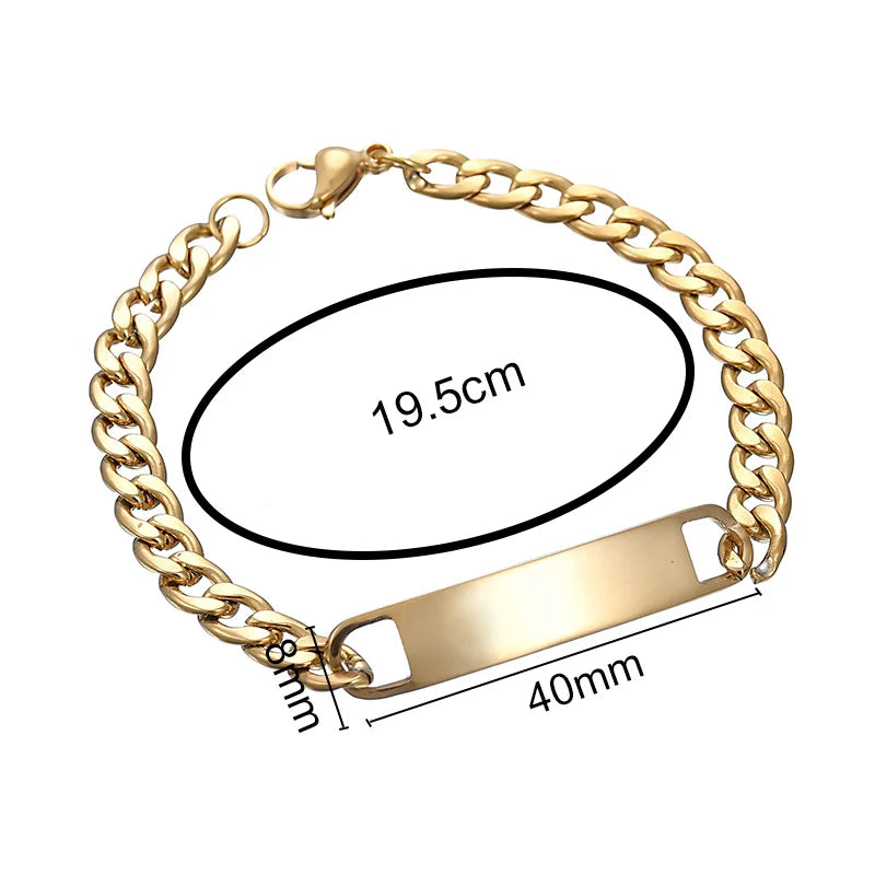 Stainless Steel Engrave Name Bracelet For Men Personalized Nameplate Date DIY Bracelets For Male Boy Jewelry Birthday Gift