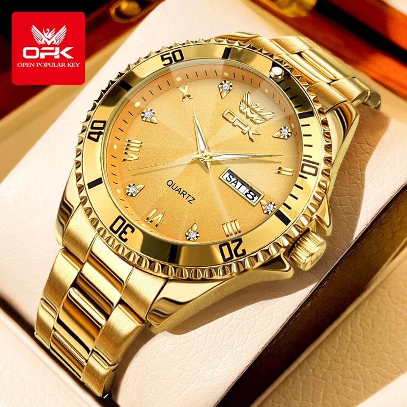 OPK 8171 Men Watch Luxury Brand Original Men Quartz Watch Fashion Simple Stainless Steel Waterproof Luminous Dual Calendar Watch
