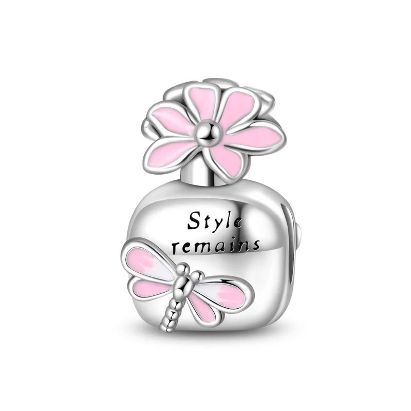 100% S925 Silver Butterfly Daisy Rose Crown Perfume Charms Beads Fit Pandk Original Bracelets DIY Fine Women Jewelry Making Gift