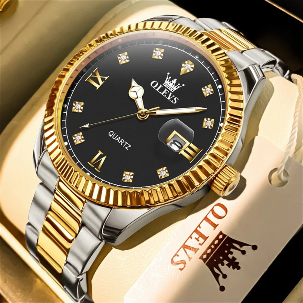 OLEVS Quartz Wristwatches Luxury Watch Business Waterproof Male Clock Luminous Date Stainless Steel Men Watch reloj hombre