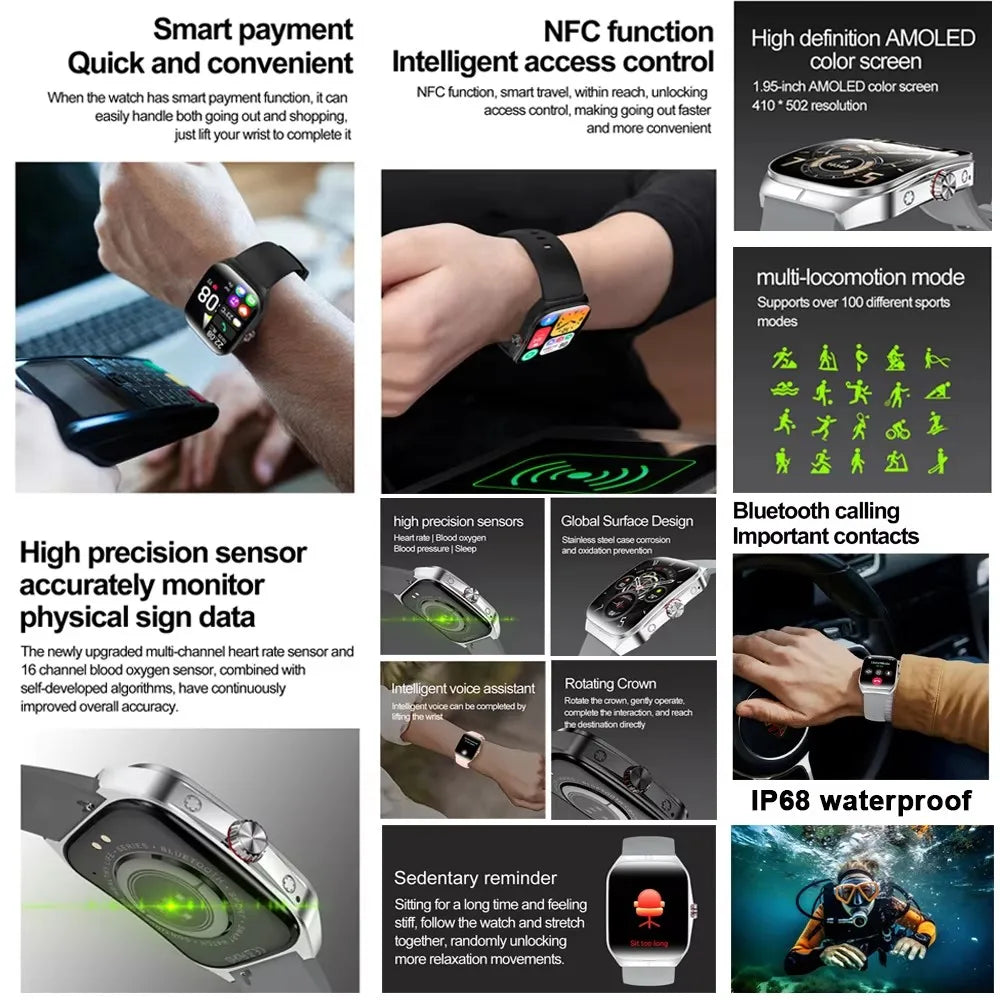 2025 New For OPPO Men Smart Watch Bluetooth Call Sports Watch Heart Rate NFC Waterproof Sports Women Smart Watch For Android iOS