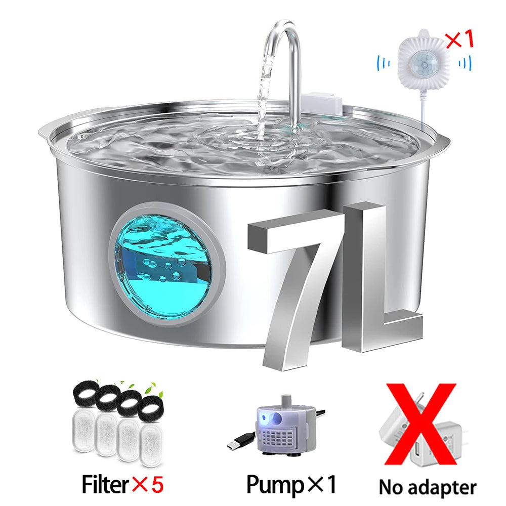 7L Large Capacity Cat Water Fountain,Pet Water Dispenser With Filter,Dog Drinking Fountain For Cats Dogs,Ultra Quiet Water Pump