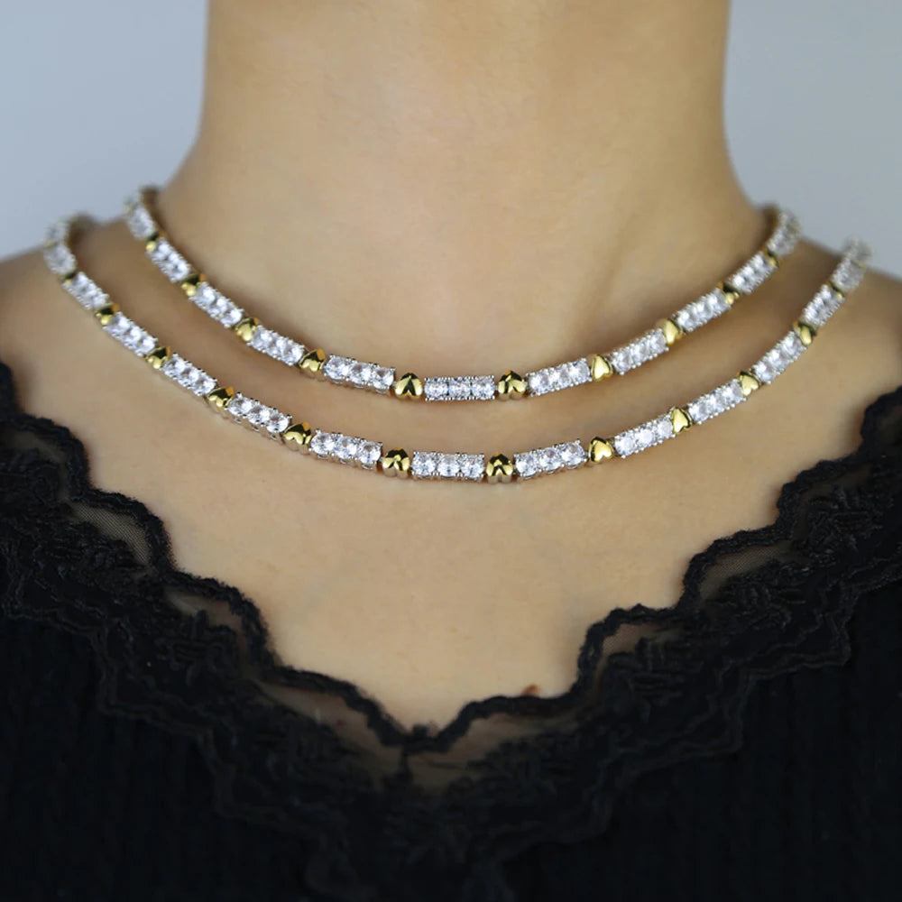2025 New Iced Out Bling Cross Heart Tennis Chain Necklace Gold Silver Color 5A Cubic Zirconia CZ Charm Choker For Women Jewelry