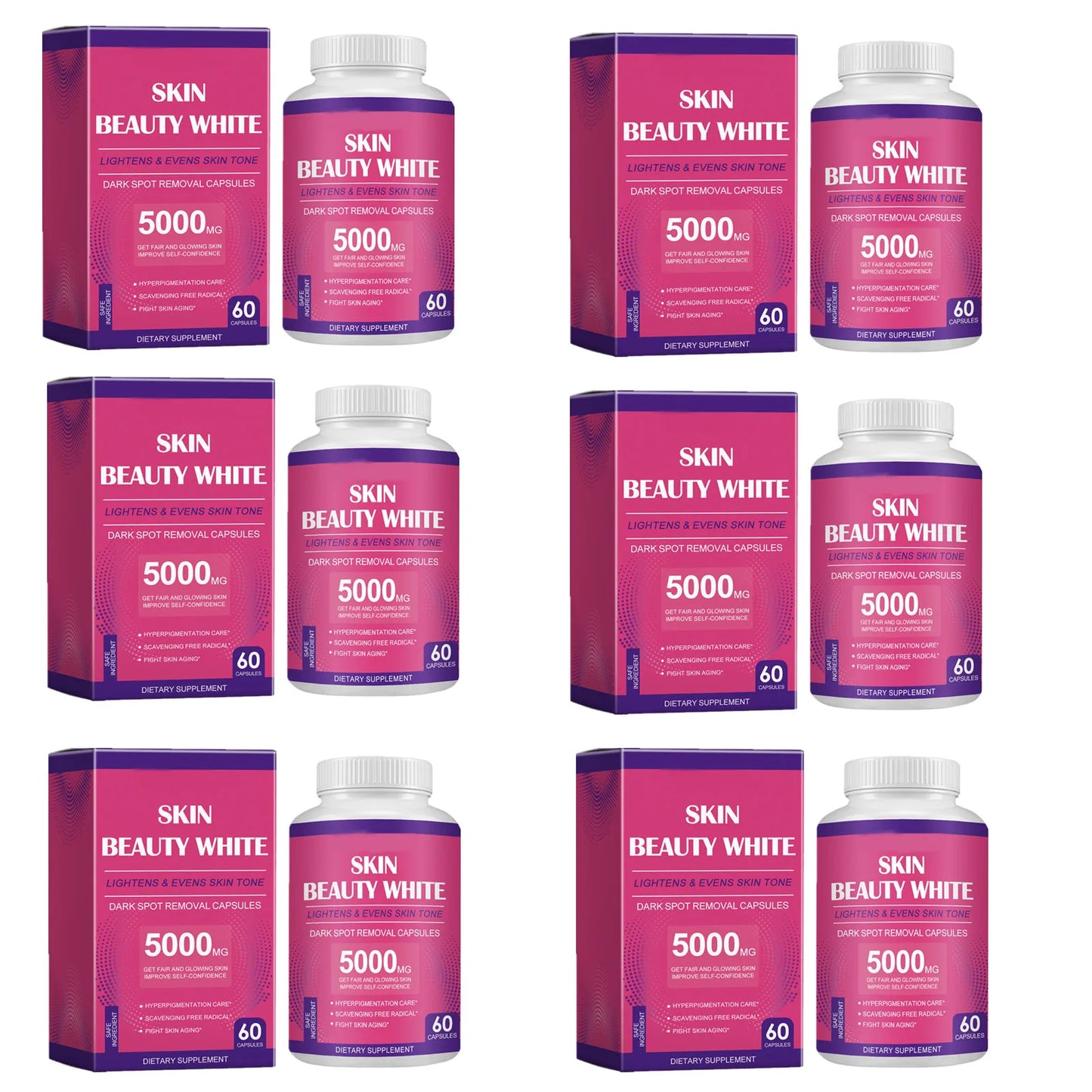 5000mg Glutathione Collagen Antioxidant Brightening Capsules, Remove Spots Wrinkle, Anti-Aging,Skin Care Quick Whitening