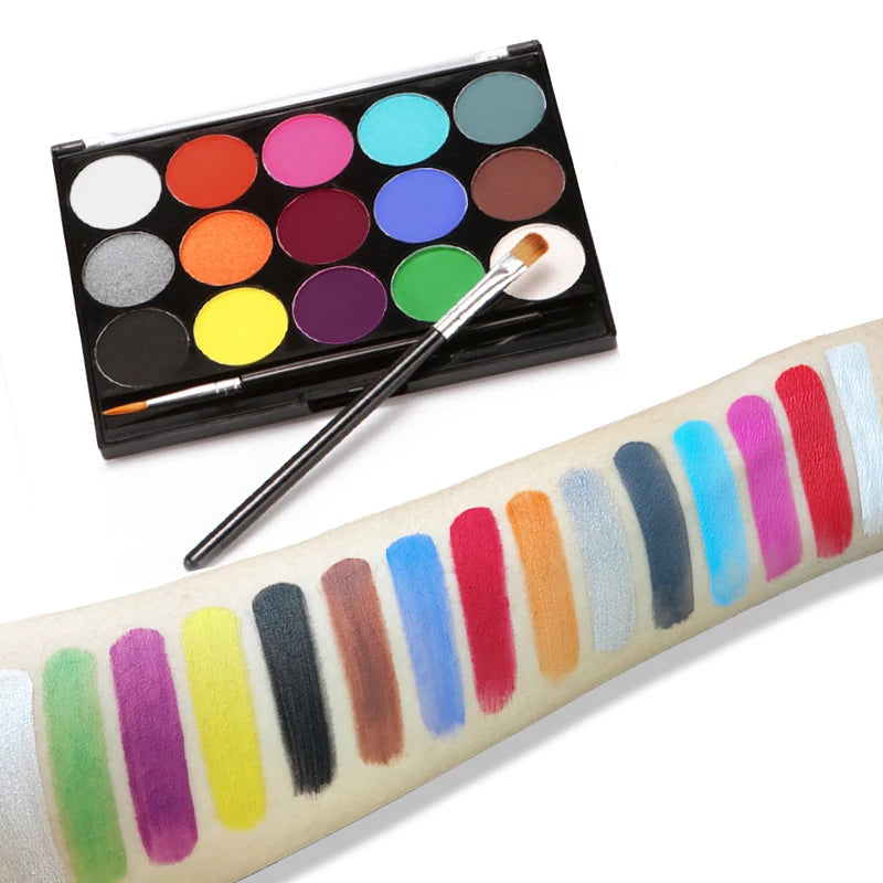 Water-soluble 15 color face body paint palette cosmetic safe,non-toxic Christmas Halloween Makeup Face Painting Cosplay Makeup