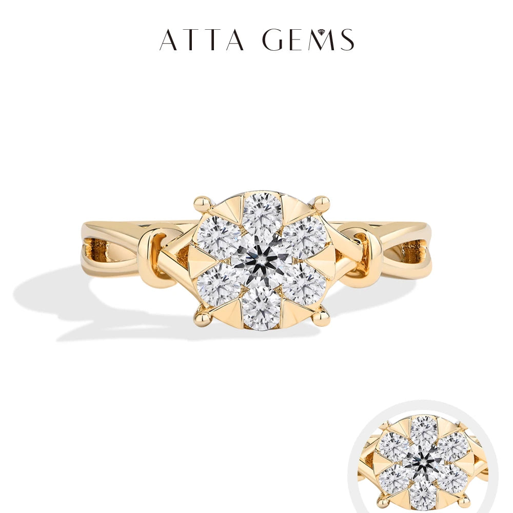 ATTAGEMS Classical 0.2ct Moissanite Ring For Women Flower Cluster Design D VVS1 925 Sterling Silver Wedding Rings Fine Jewelry