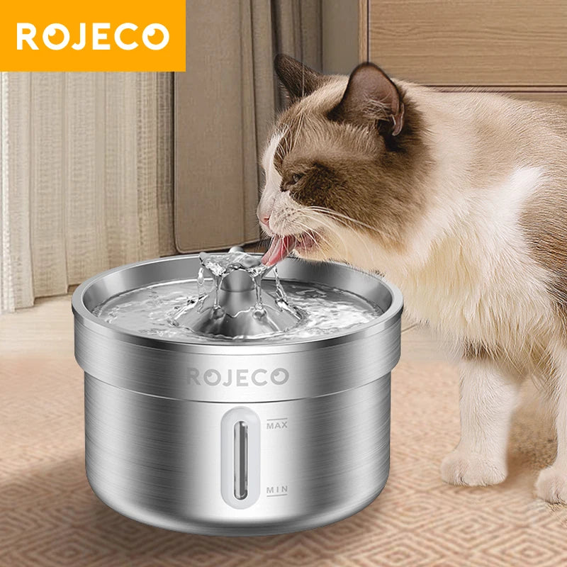 ROJECO Stainless Steel Pet Drinking Fountain Auto Cat Water Fountain Smart Pet Water Dispenser with Pump for Dog Cat Drink Bowl