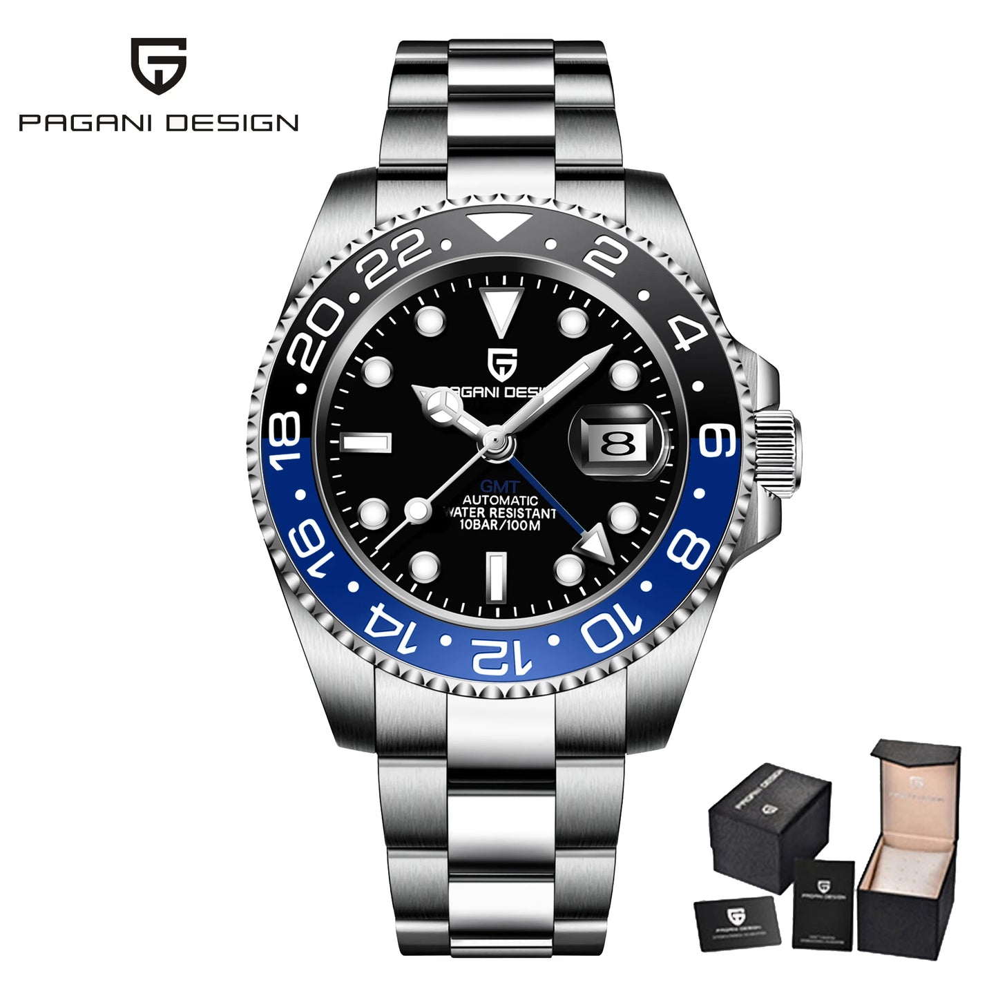 PAGANI DESIGN 2024 40MM GMT Mechanical Wristwatch Sapphire Ceramic Bezel Automatic Watch Stainless Steel 100M Waterproof Watch