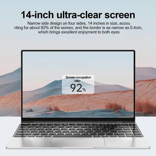 Ultra Slim Laptop 14.1" 16GB RAM 2TB SSD Intel N3700 Notebook Windows 11 Pro 1920*1080 Display Office Study Computer PC