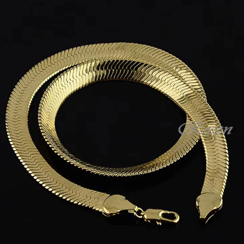 1pcs 10mm Men Women Yellow Gold Color Big Thick Herringbone Chains Necklace