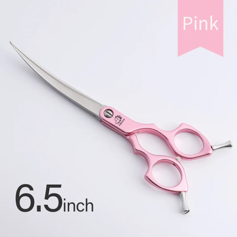 FIRELION Professional 440C 6.0/6.5 Inch Colorful Dog Grooming Scissors Pet Curved Scissors for Cutting Dogs Hair