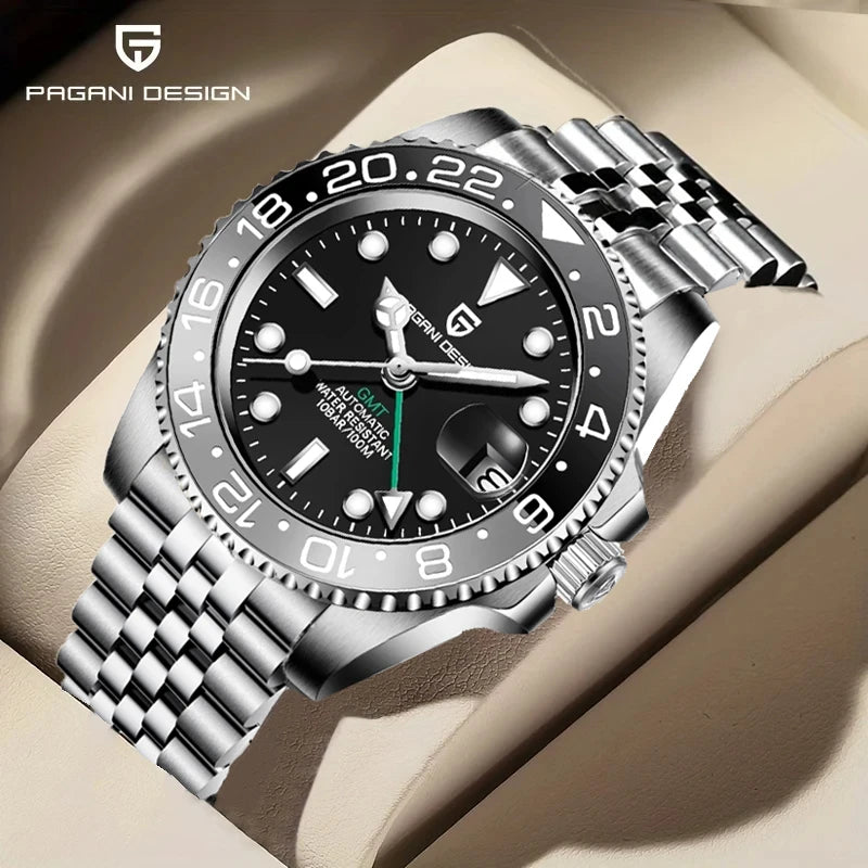PAGANI DESIGN 2024 40MM GMT Mechanical Wristwatch Sapphire Ceramic Bezel Automatic Watch Stainless Steel 100M Waterproof Watch
