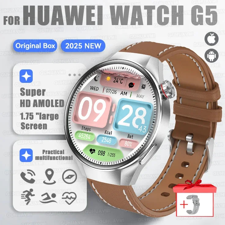 2025 New For HUAWEI Watch G5 PlUS Smart Watch Men 1.75" HD AMOLED Screen GPS track Heart Rate Bluetooth Call Compass SmartWatch