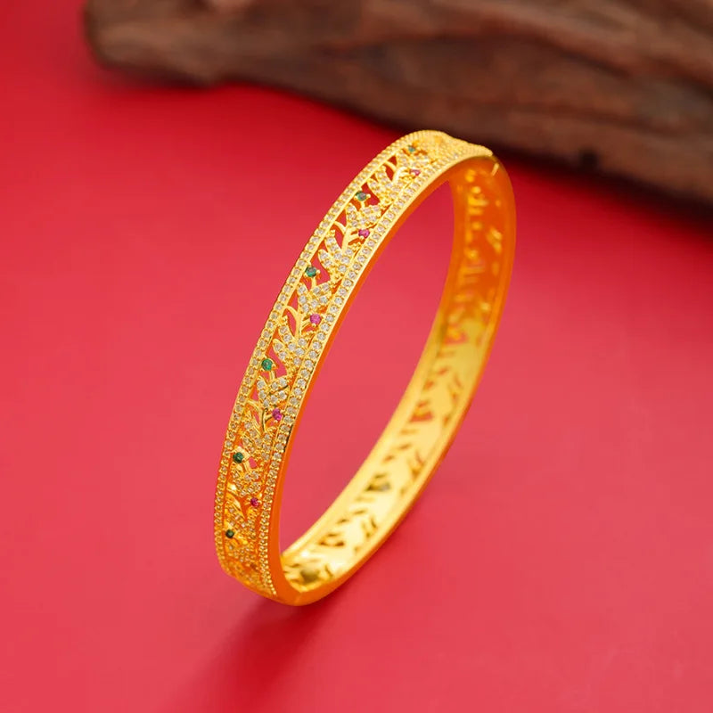 Luxury 24K 9999 Pure Gold real gold Women's Hollow-out Carved Bracelet Flower Rattan Raib Bracelet