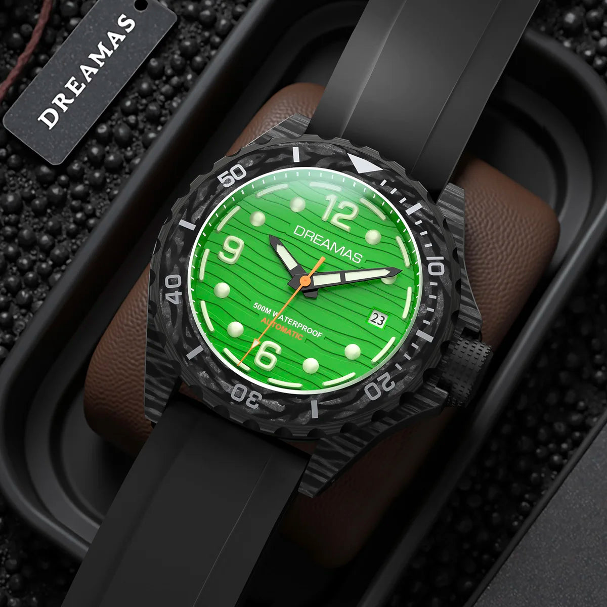 DREAMAS Carbon Fiber Black Warrior Japanese Mechanical Watch Business Watch 500 meters waterproof D0382G10