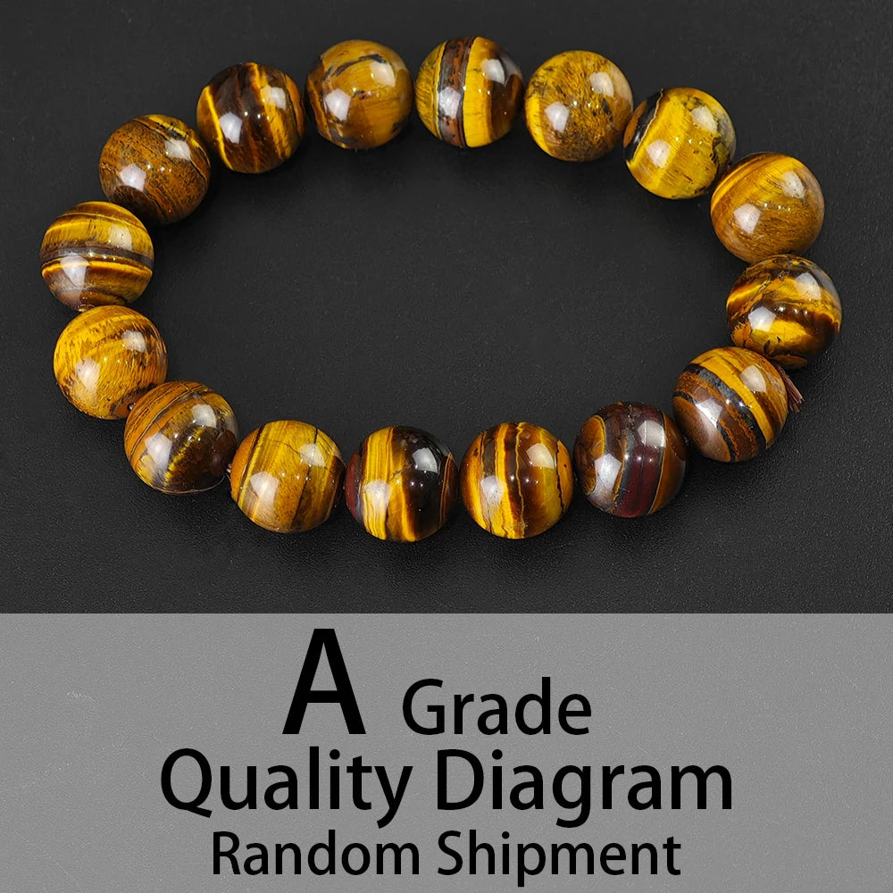 Natural Tiger Eye Stone Bracelet Men and Women Natural Stone Jewelry Healing Buddha Elastic Rope Couple Crystal Bead Bracelet