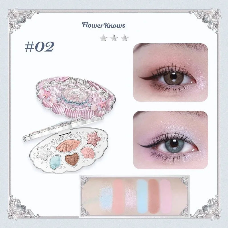 Flower Knows Moonlight Mermaid Eyeshadow Delicate Matte Glow Shimmer Chameleon Waterproof 5 Color Glitter Eye Shadow Palette