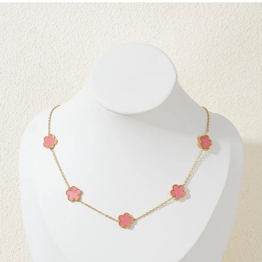 Stainless Steel Bracelet Double Sided Five Leaf Petals Flower Gold Plated Clover Women Fashion Jewelry