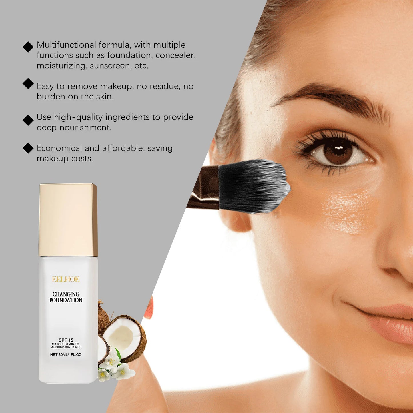 EELHOE Spf 15 Colour Changing Mature Skin Foundation Oil Control Nourishing High Coverage Makeup Cosmetics Covering Foundation