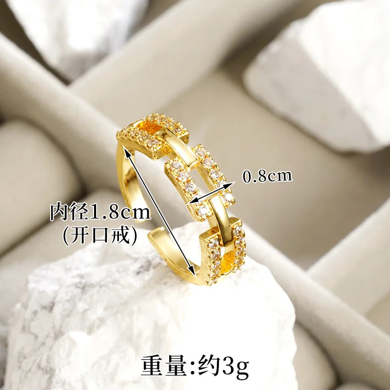 Luxury 24K 9999 Pure Gold real gold Women's Bracelet Light Luxury Diamond Geometric Chain Ring