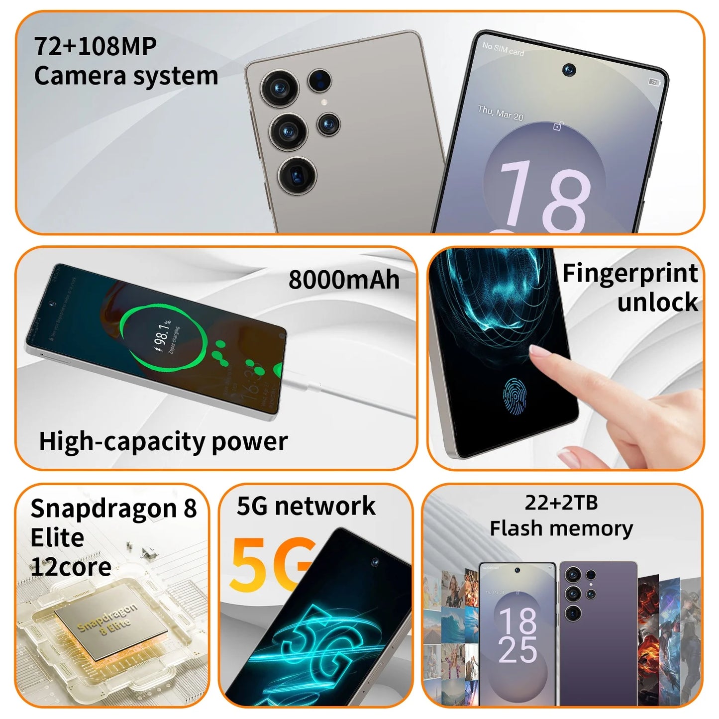 HOT 2025 new S26 Ultra original intelligent 5G dual card dual standby Android 14 system global version phones 8000mAh battery