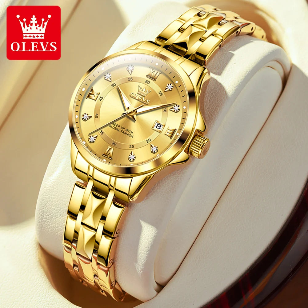 OLEVS 2906 Fashion Date Quartz Couple Watches Diamond Top Brand Luxury Watch For Men Women Waterproof Stainless Steel Wristwatch