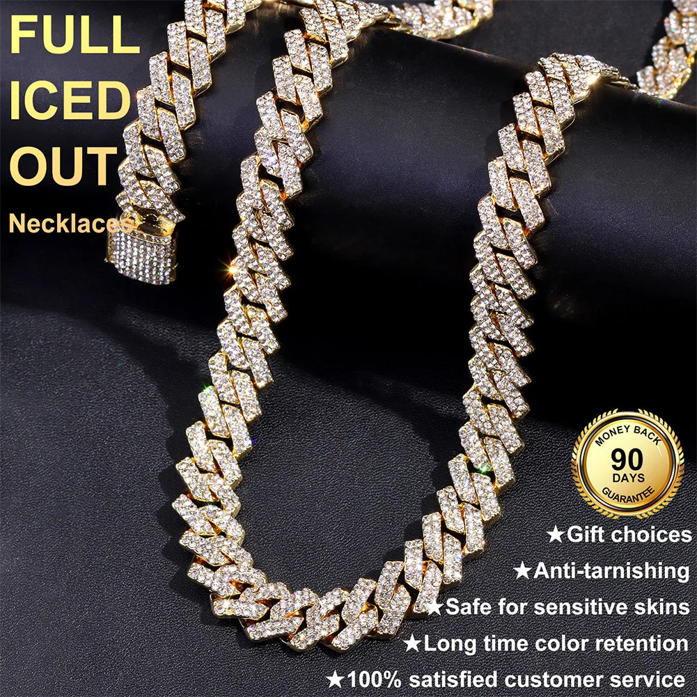 Men Women 14MM Cuban Chain AK47 Gun Pendant Necklace Iced Out AAA Rhinestone Prong Miami Cuban Link Chain Hip Hop Jewelry Gifts