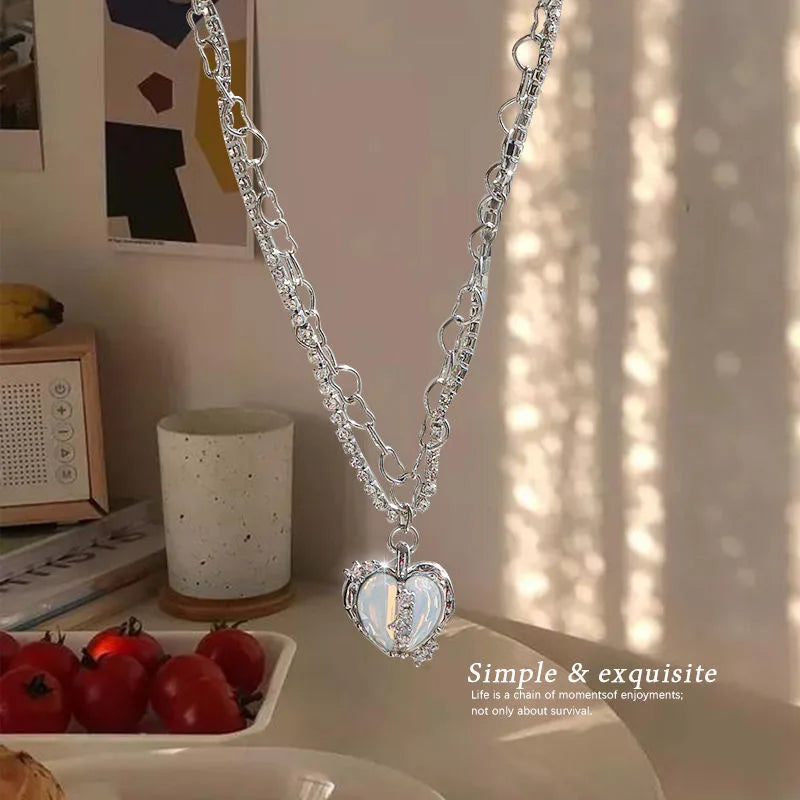Sweet Kpop Colored Zircon Square Rhinestone Pendant Necklace For Women Y2K Korean Fashion Hoop Metal Choker Collar Jewelry Gift
