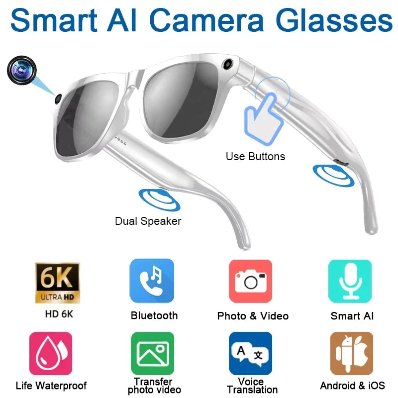 XIAOMI Ai Smart Glasses Camera 6K HD Mini Camera Bluetooth Call Voice Assistant Control Smart Sports Wearable Camera Glasses