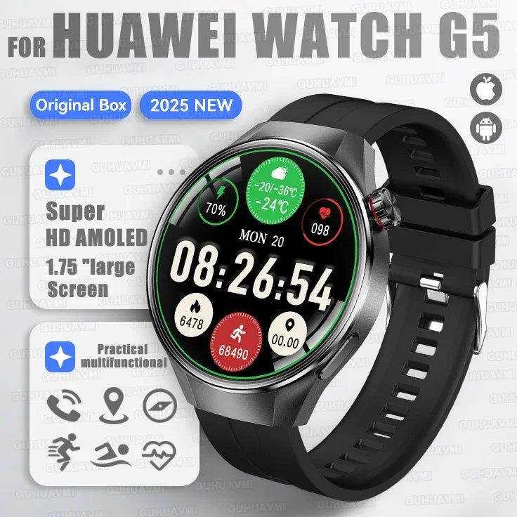 2025 New For HUAWEI Watch G5 PlUS Smart Watch Men 1.75" HD AMOLED Screen GPS track Heart Rate Bluetooth Call Compass SmartWatch