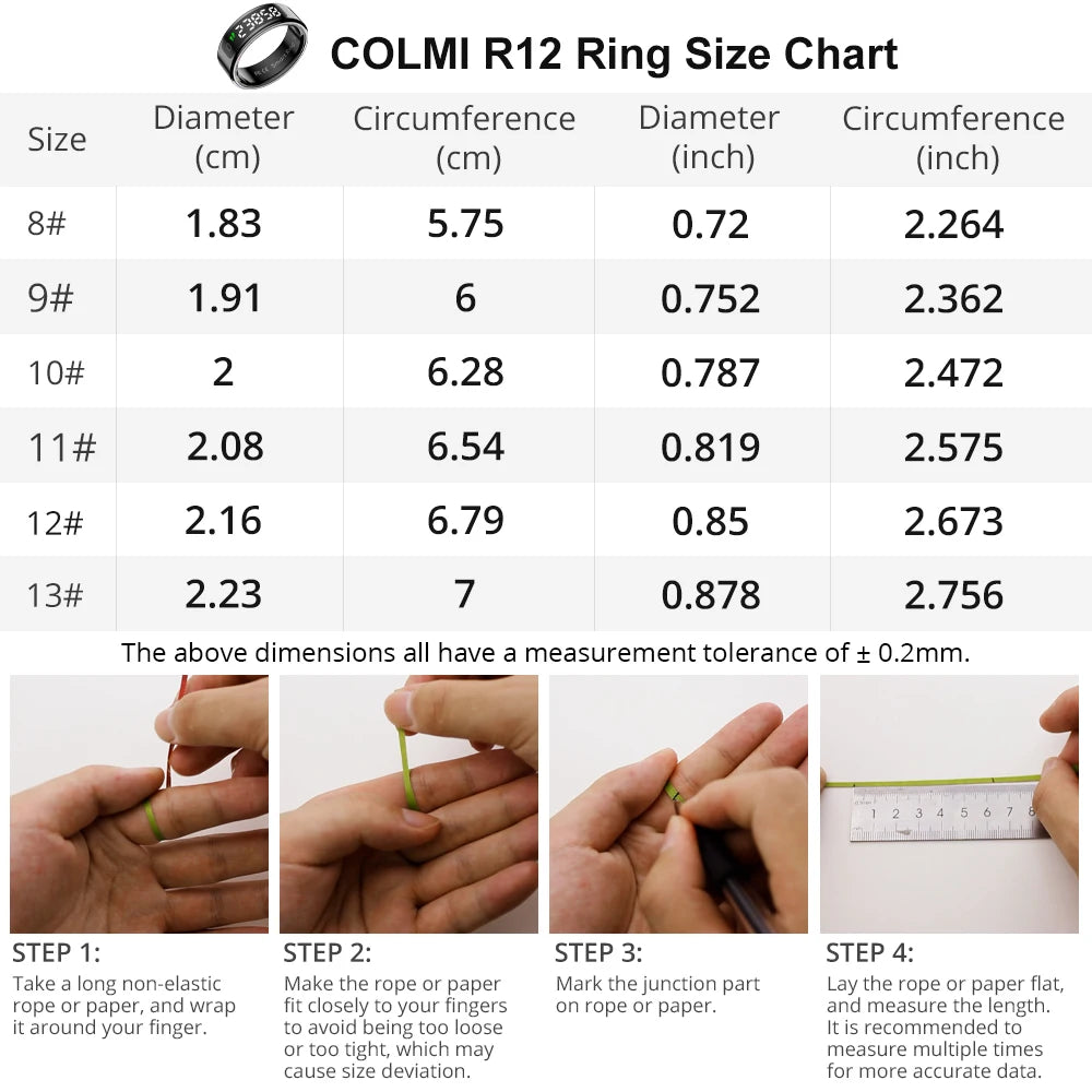 New COLMI R12 Smart Ring, Wireless Charging, Display and Touch, Health Manager, Multi Sports Modes For Men Women, Gold, Silver