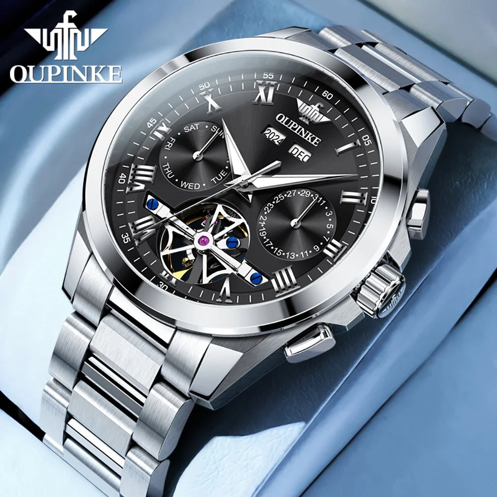 OUPINKE 3281 Top Luxury Mens Watch Sapphire Flywheel Automatic Mechanical Watch For Man 50M Waterproof Calendar Week Gifts Reloj