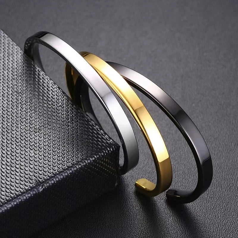 Hot sell 6/8mm Glossy Stainless Steel Personalized Bracelets for Women Lover Double Side Engraved Custom Family Name Cuff Gifts