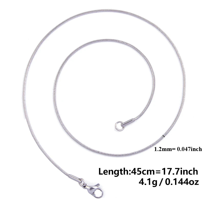 10pcs 1.2mm Round Snake Chains Necklace Jewelry 45/50/60/70cm Length 5 Colors Unisex Stainless Steel Necklace Women Men Jewelry