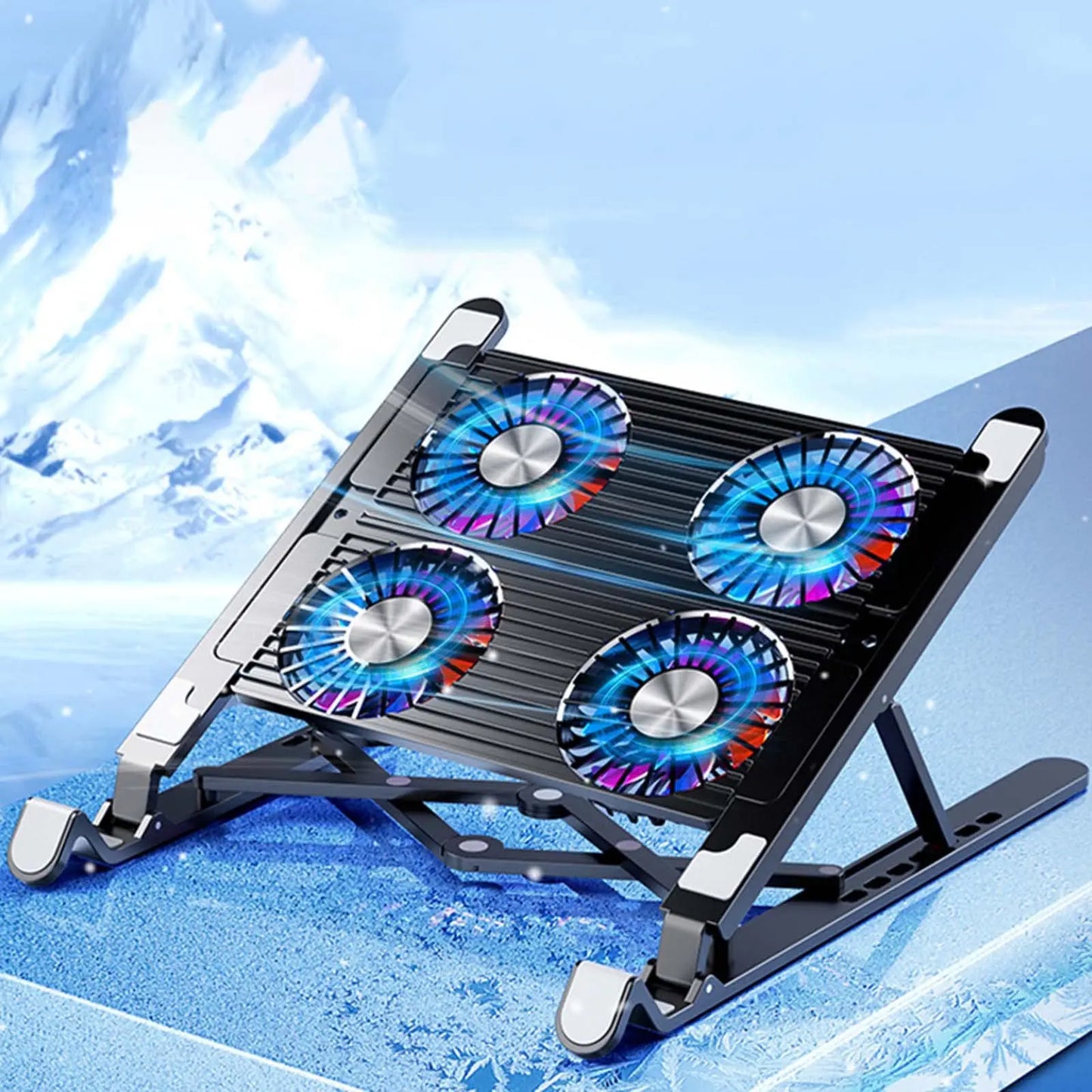 New Foldable Laptop Cooler Base Stand Portable Adjustable Notebook Stand for 13-17.3 Inch Laptop with 2/4 Fans