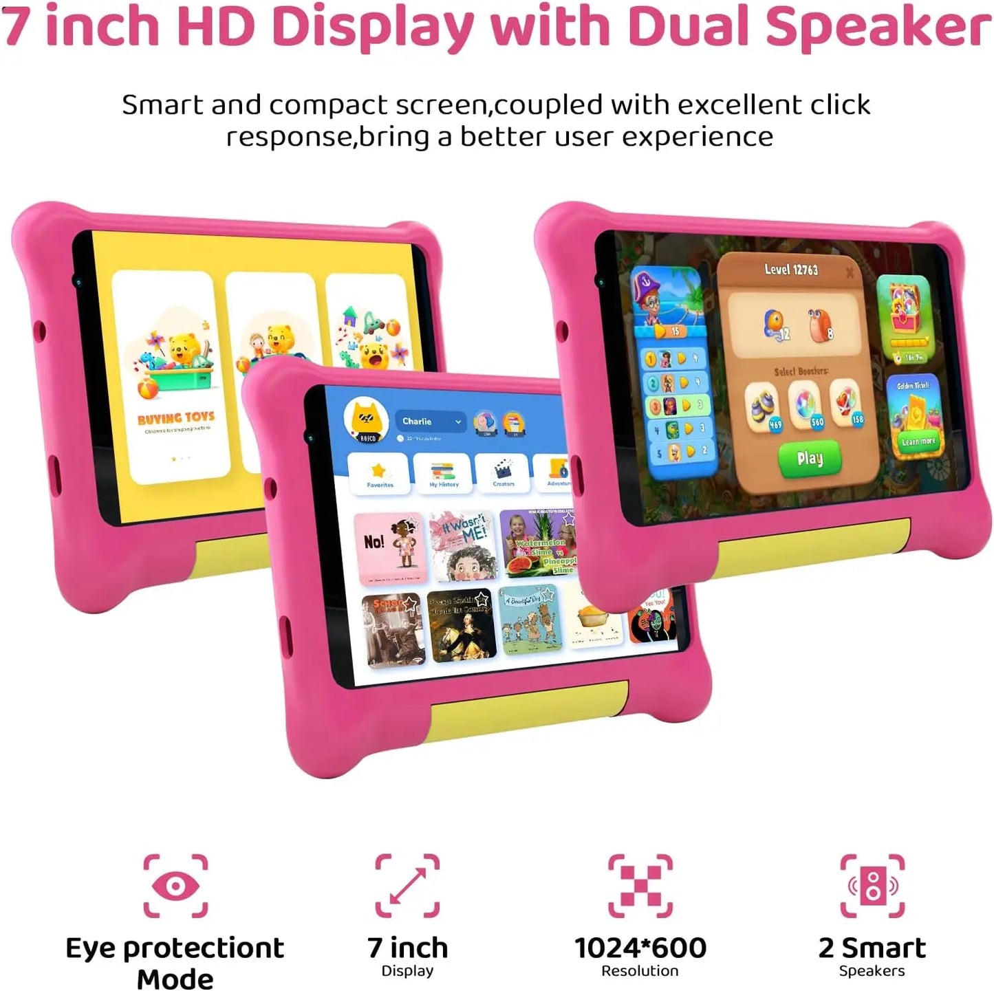 URAO Kids Tablet 7 Inch Android 13 Tablets Quad Core 5GB RAM 32GB ROM 2500mAh Dual Camera Bluetooth WiFi Parental Control PC Pad