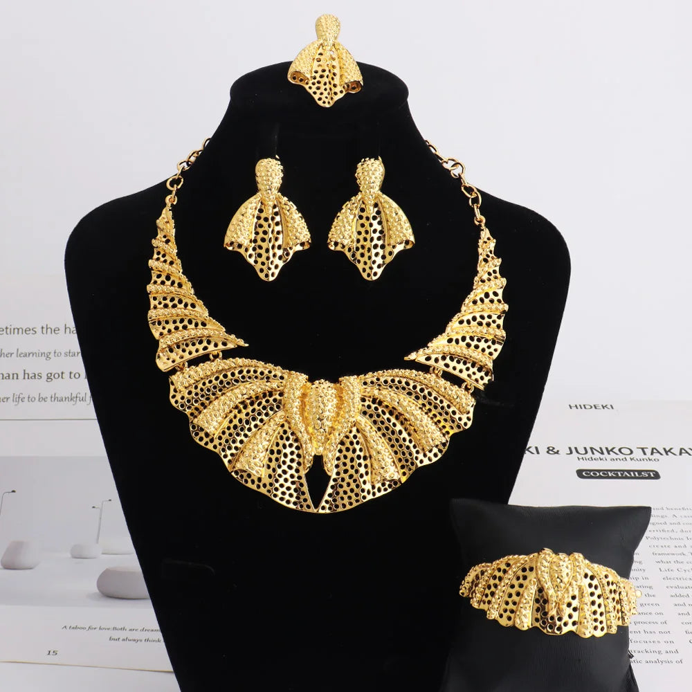 France Luxury Gold Color Jewelry Set For Women Dubai Bridal 4PCS Set Party Gifts Wedding Party Gifts