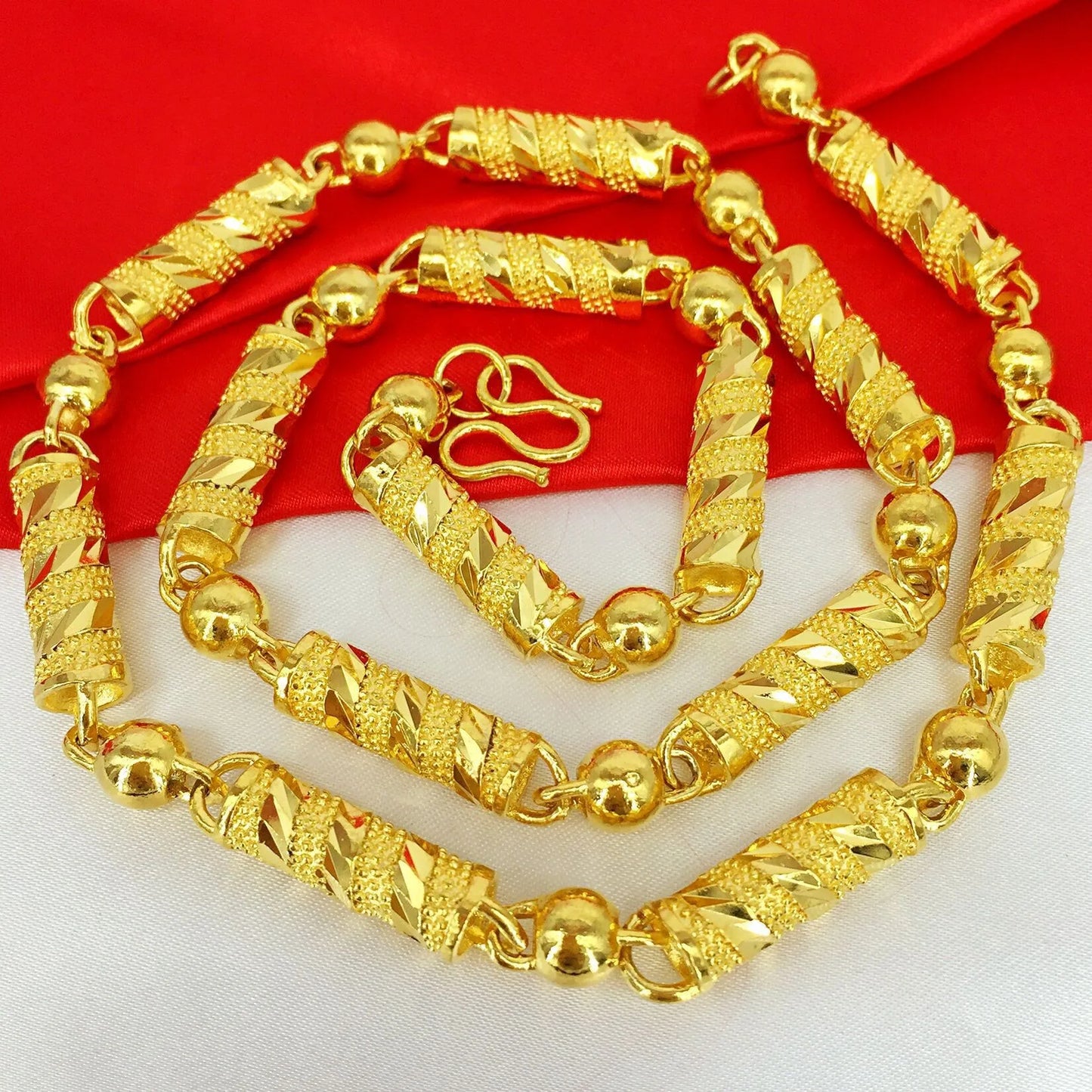 Men's 24K Gold AU999 Hollow Cylindrical Necklace | Magnetic detachable charm with inscriptions, imposing for banquets