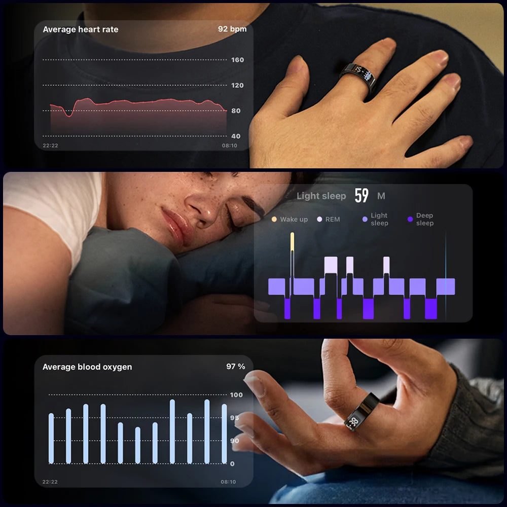New COLMI R12 Smart Ring, Wireless Charging, Display and Touch, Health Manager, Multi Sports Modes For Men Women, Gold, Silver