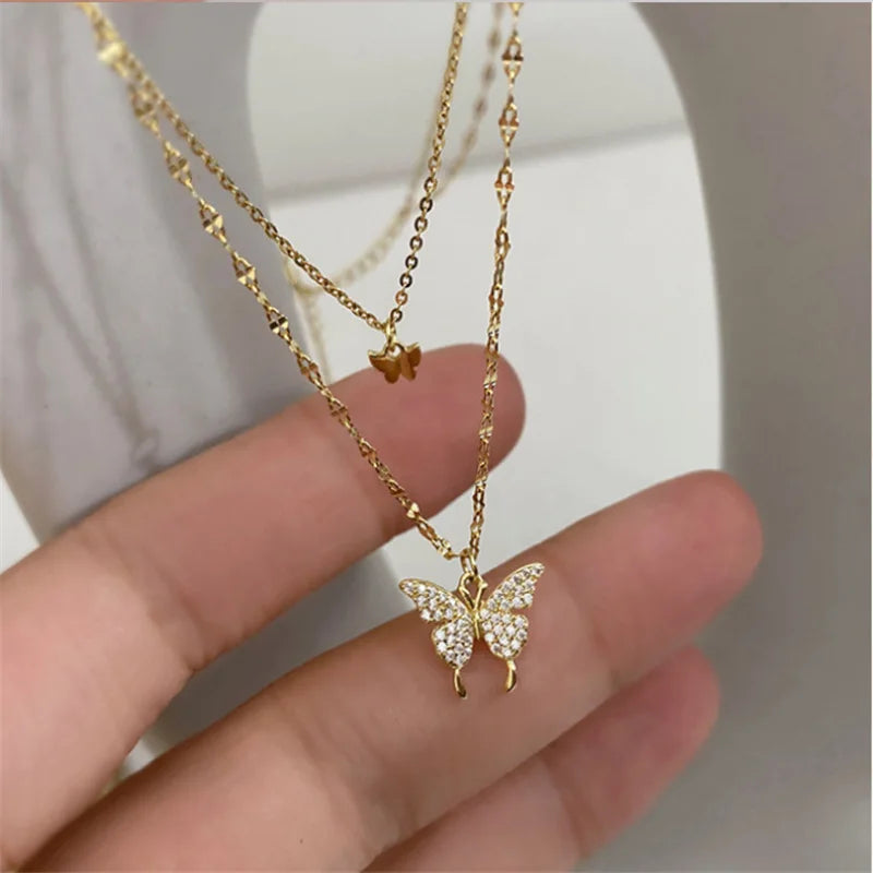 Simple Crystal Geometric Gold Color Pendant Necklace Set for Women Charms Fashion Square Rhinestone Female Vintage Jewelry 2024