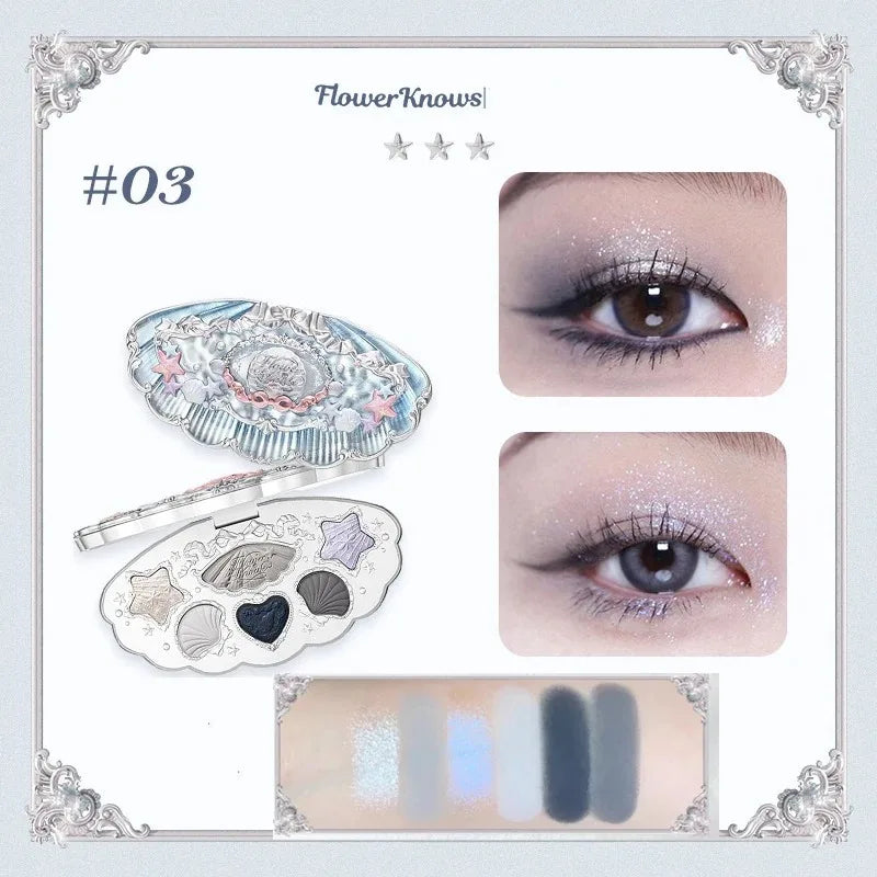 Flower Knows Moonlight Mermaid Eyeshadow Delicate Matte Glow Shimmer Chameleon Waterproof 5 Color Glitter Eye Shadow Palette