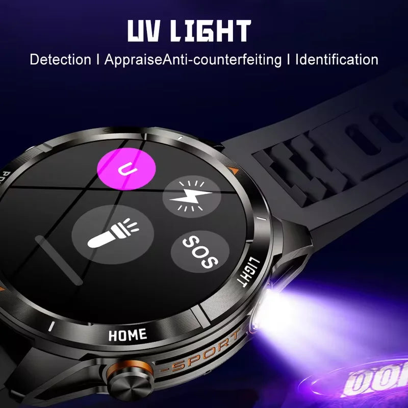 New Outdoor Sport Smart Watch Men 1.46" AMOLED Screen LED Flashlight 515mAh Battery 10ATM Waterproof Bluetooth Call Smartwatch