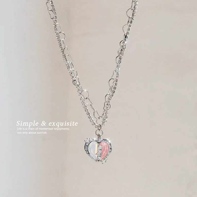 Sweet Kpop Colored Zircon Square Rhinestone Pendant Necklace For Women Y2K Korean Fashion Hoop Metal Choker Collar Jewelry Gift