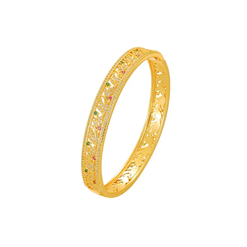 Luxury 24K 9999 Pure Gold real gold Women's Hollow-out Carved Bracelet Flower Rattan Raib Bracelet
