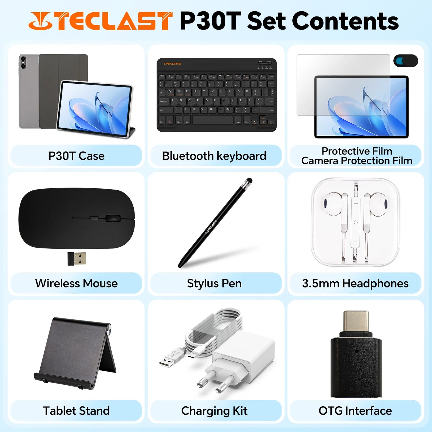 Teclast P30T Android 15 Tablet 10.1" IPS Max 12GB RAM 128GB ROM T606 8-core 6000mAh Keyboard/Case/Mouse/Stylus/Headphone/Stand
