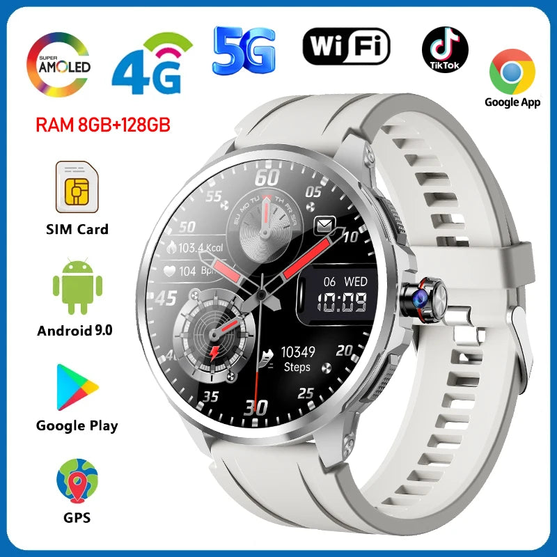 5G/4G All-Network Smart Watch 1.95 inch AMOLED 2100mah Battery 8GB+128GB RAM 900W Camera GPS WIFI Google APP Download Smartwatch