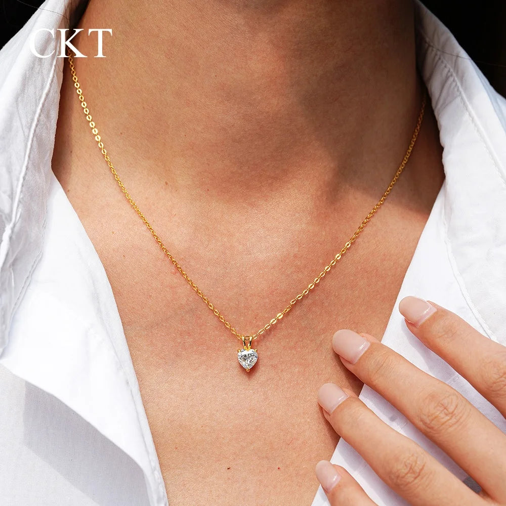 CKT Heart-shaped Love Pendant for Women 14K Gold 0.5ct/1ct Diamond Moissanite Necklace Wedding Fine Jewelry