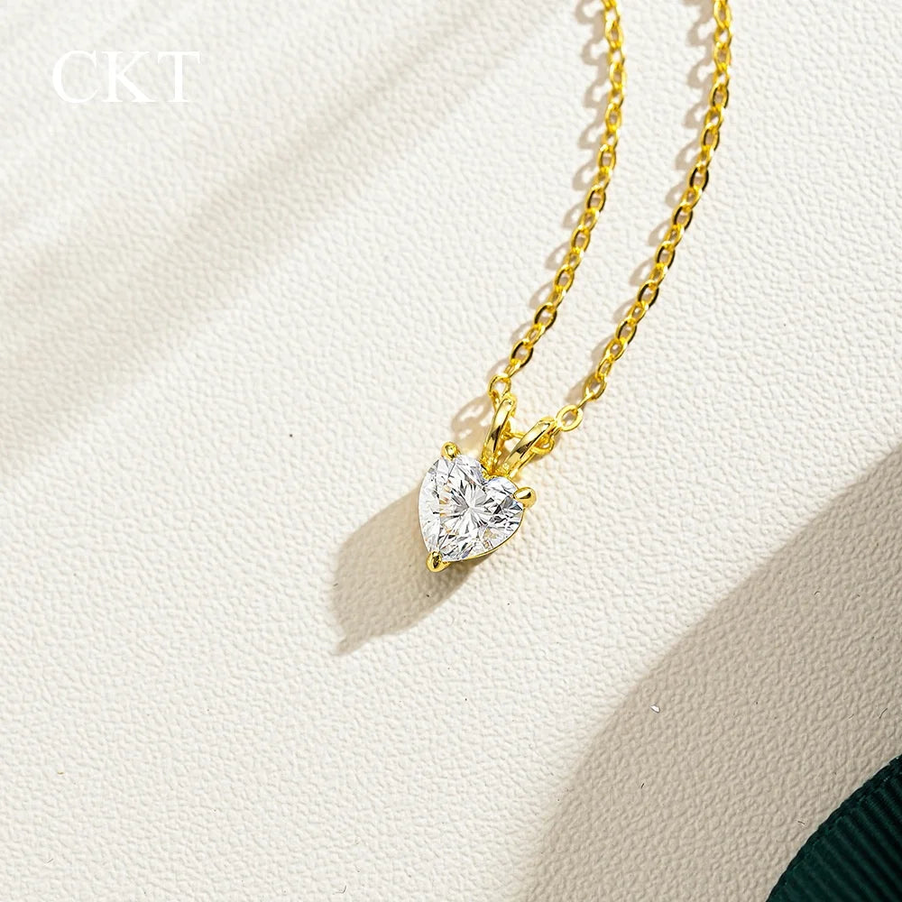 CKT Heart-shaped Love Pendant for Women 14K Gold 0.5ct/1ct Diamond Moissanite Necklace Wedding Fine Jewelry