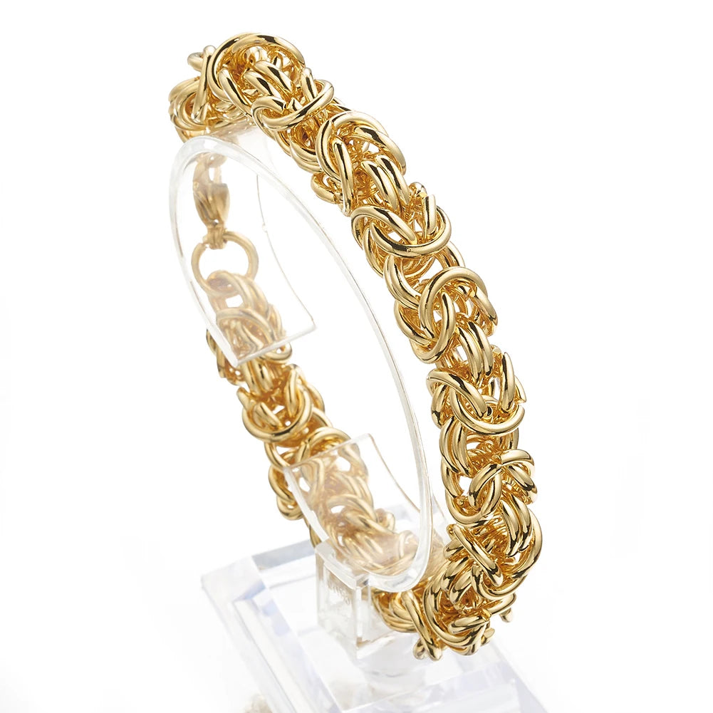 6/8/10MM Wide 7-40" Long Gold Color Round Link Byzantine Chain Men Women Stainless Steel Necklace Or Bracelet Fashion Jewelry