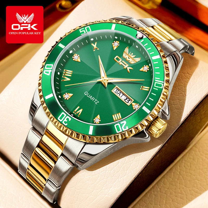 OPK 8171 Men Watch Luxury Brand Original Men Quartz Watch Fashion Simple Stainless Steel Waterproof Luminous Dual Calendar Watch